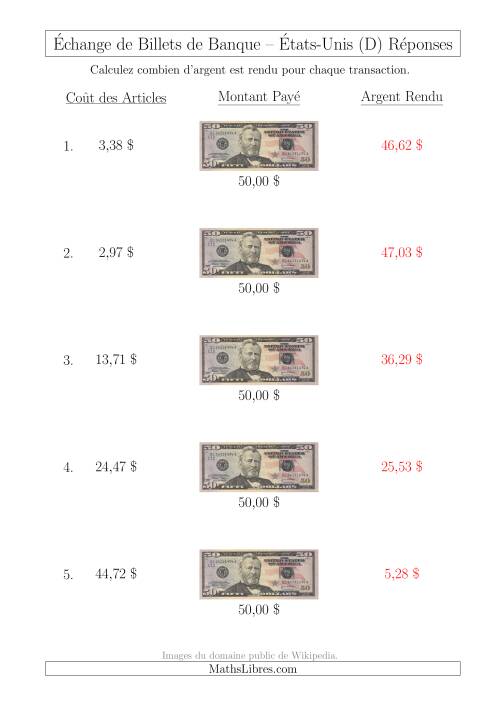 Échange de Billets de Banque Américains de 50 $ (D) page 2