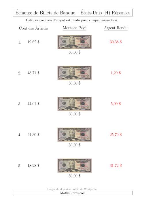 Échange de Billets de Banque Américains de 50 $ (H) page 2