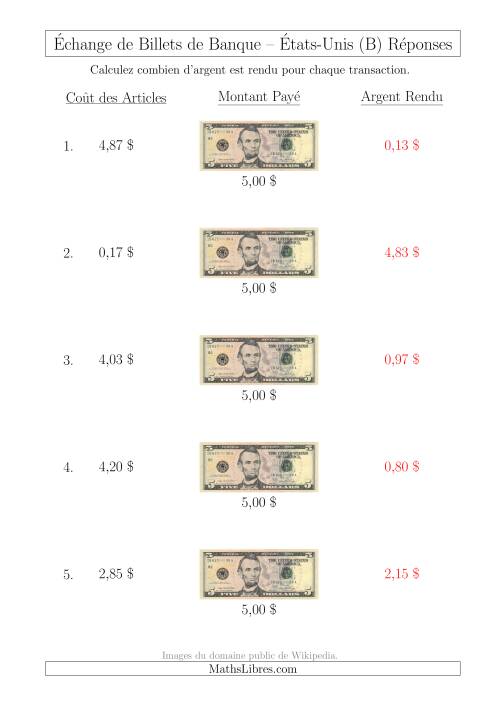 Échange de Billets de Banque Américains de 5 $ (B) page 2