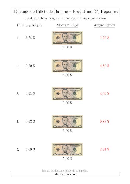 Échange de Billets de Banque Américains de 5 $ (C) page 2