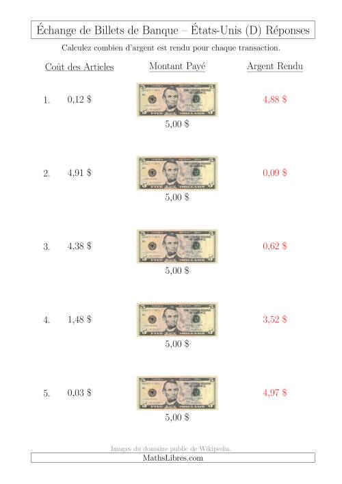 Échange de Billets de Banque Américains de 5 $ (D) page 2