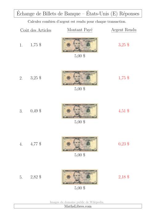 Échange de Billets de Banque Américains de 5 $ (E) page 2