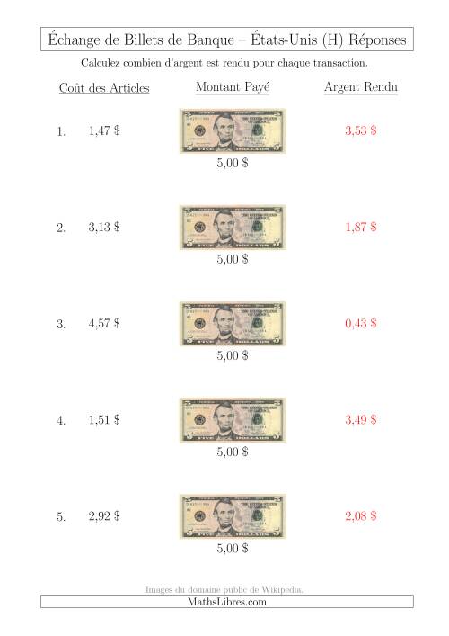 Échange de Billets de Banque Américains de 5 $ (H) page 2