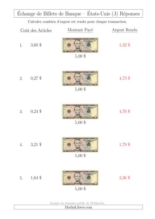 Échange de Billets de Banque Américains de 5 $ (J) page 2