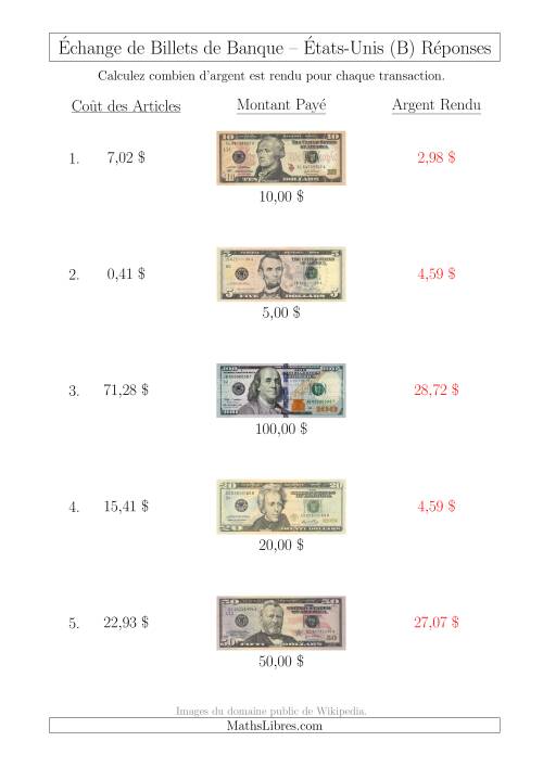 Échange de Billets de Banque Américains Jusqu'à 100 $ (B) page 2