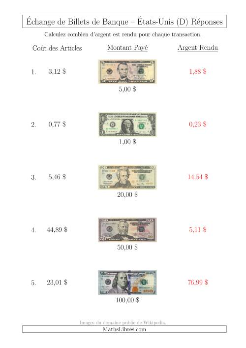 Échange de Billets de Banque Américains Jusqu'à 100 $ (D) page 2