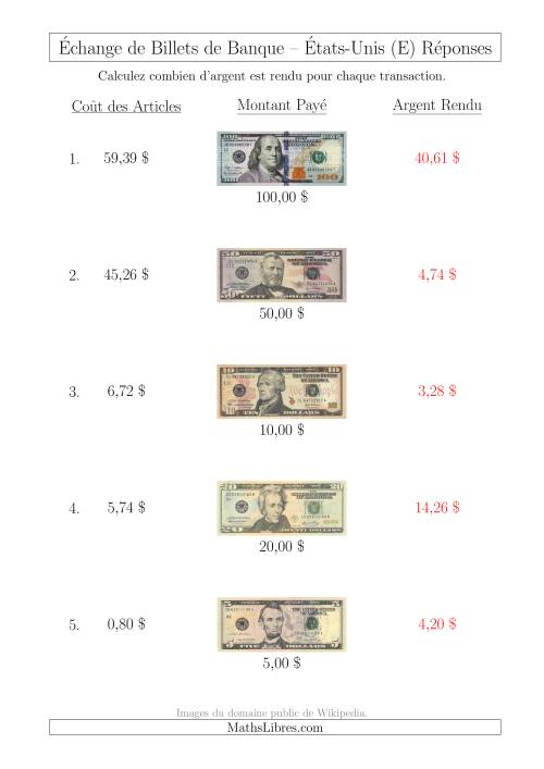 Échange de Billets de Banque Américains Jusqu'à 100 $ (E) page 2