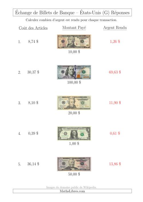 Échange de Billets de Banque Américains Jusqu'à 100 $ (G) page 2