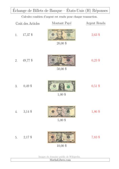 Échange de Billets de Banque Américains Jusqu'à 100 $ (H) page 2