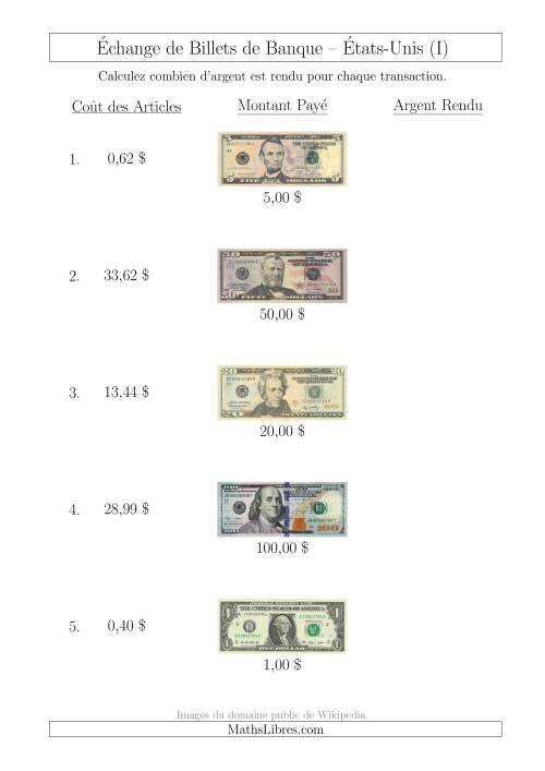 Échange de Billets de Banque Américains Jusqu'à 100 $ (I)