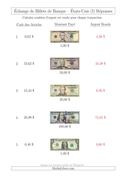 Échange de Billets de Banque Américains Jusqu'à 100 $ (I) page 2