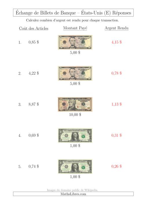 Échange de Billets de Banque Américains Jusqu'à 10 $ (E) page 2