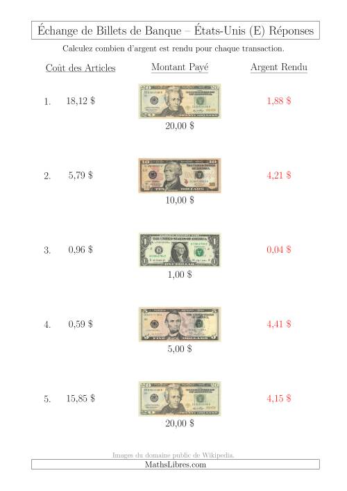 Échange de Billets de Banque Américains Jusqu'à 20 $ (E) page 2