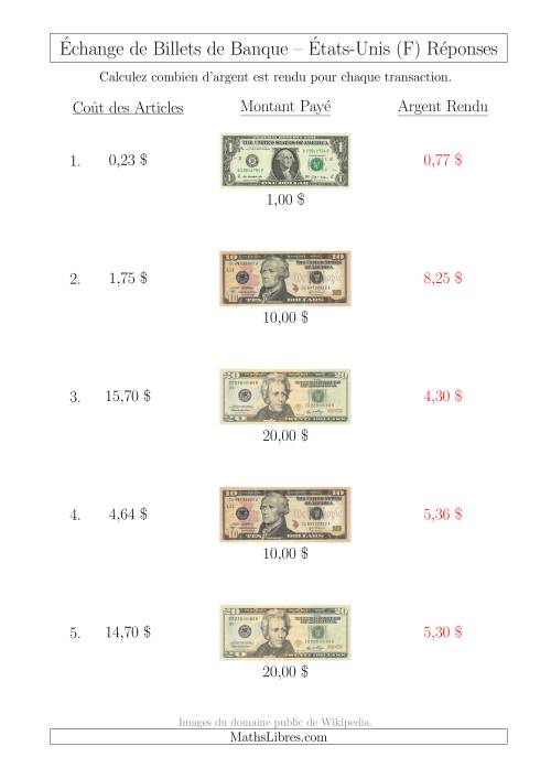 Échange de Billets de Banque Américains Jusqu'à 20 $ (F) page 2