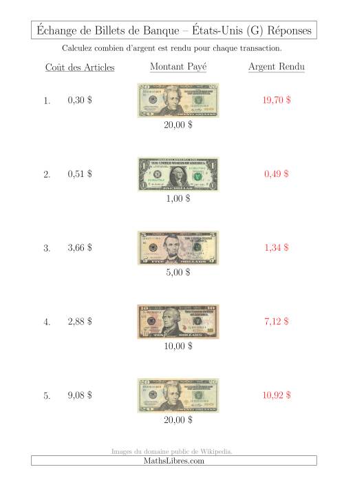 Échange de Billets de Banque Américains Jusqu'à 20 $ (G) page 2