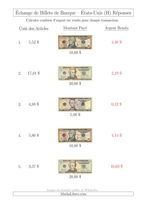 Échange de Billets de Banque Américains Jusqu'à 20 $ (H) page 2