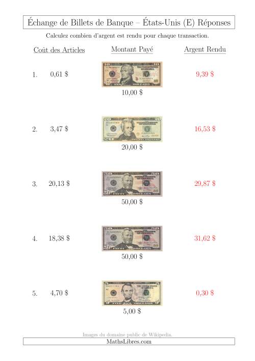 Échange de Billets de Banque Américains Jusqu'à 50 $ (E) page 2