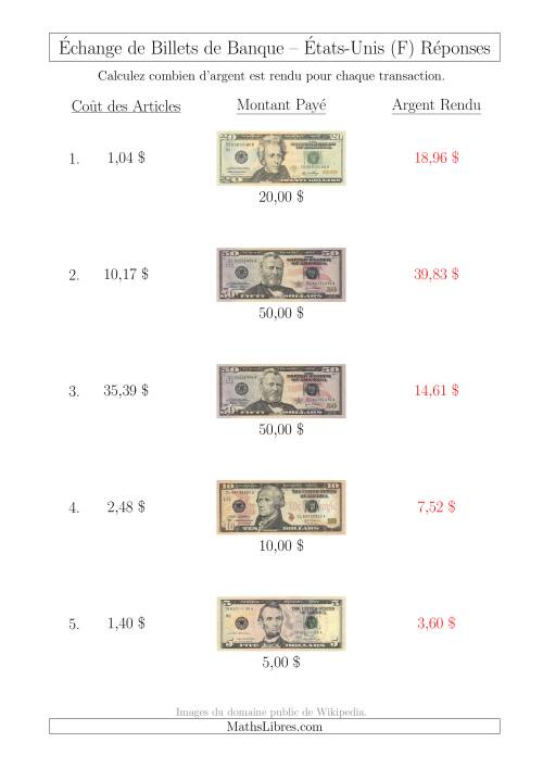 Échange de Billets de Banque Américains Jusqu'à 50 $ (F) page 2
