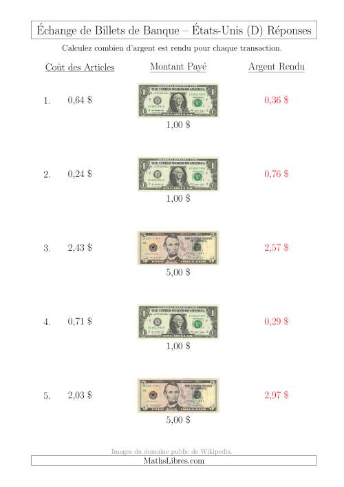 Échange de Billets de Banque Américains Jusqu'à 5 $ (D) page 2