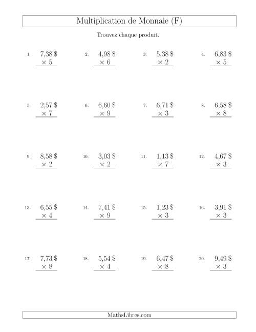 Multiplication de Montants par Bonds de 1 Cent par un Multiplicateur à Un Chiffre ($) (F)