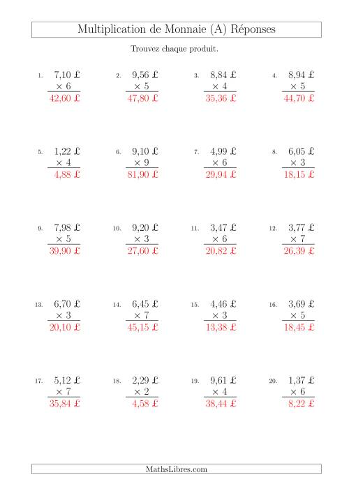 Multiplication de Montants par Bonds de 1 Cent par un Multiplicateur à Un Chiffre (£) (Tout) page 2
