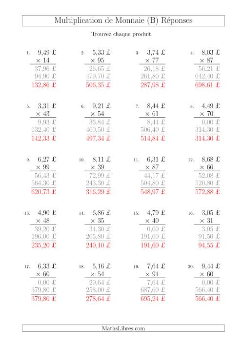 Multiplication de Montants par Bonds de 1 Cent par un Multiplicateur à Deux Chiffres (£) (B) page 2