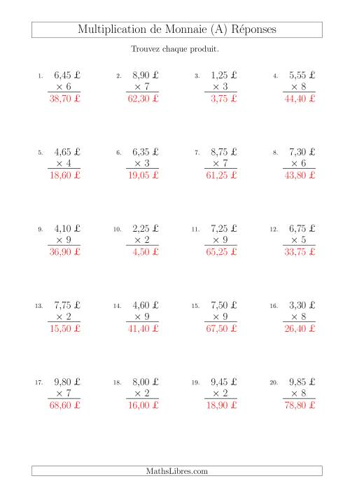 Multiplication de Montants par Bonds de 5 Cents par un Multiplicateur à Un Chiffre (£) (A) page 2