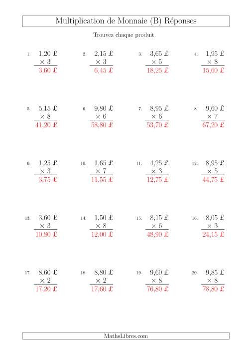 Multiplication de Montants par Bonds de 5 Cents par un Multiplicateur à Un Chiffre (£) (B) page 2