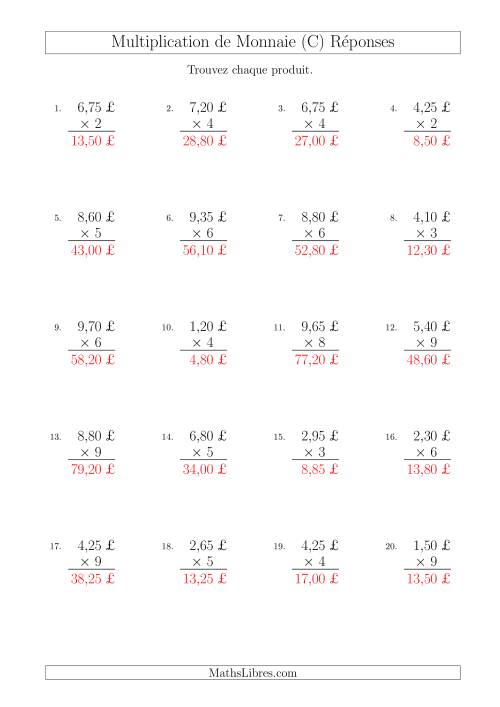 Multiplication de Montants par Bonds de 5 Cents par un Multiplicateur à Un Chiffre (£) (C) page 2