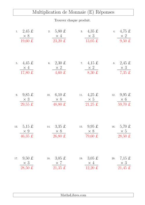 Multiplication de Montants par Bonds de 5 Cents par un Multiplicateur à Un Chiffre (£) (E) page 2