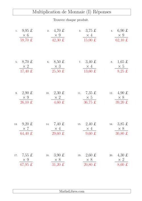 Multiplication de Montants par Bonds de 5 Cents par un Multiplicateur à Un Chiffre (£) (I) page 2