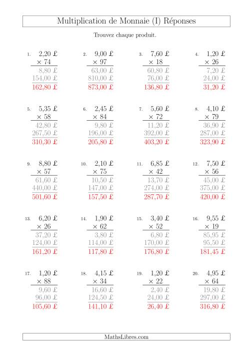 Multiplication de Montants par Bonds de 5 Cents par un Multiplicateur à Deux Chiffres (£) (I) page 2
