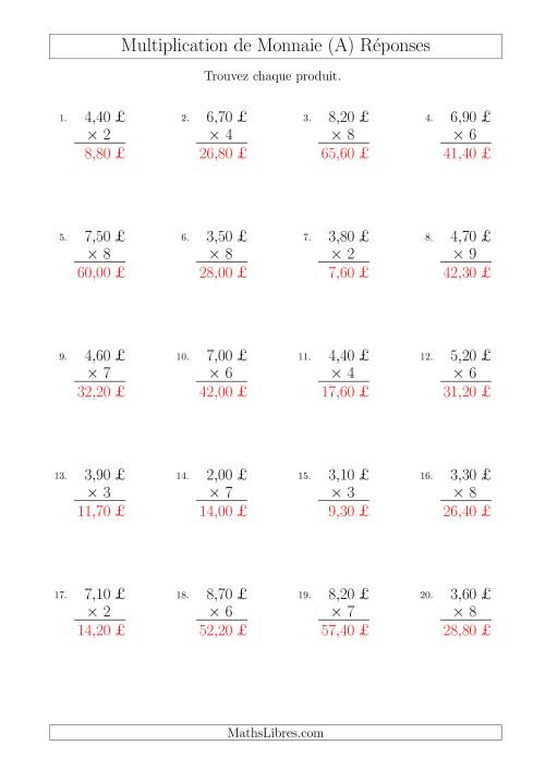 Multiplication de Montants par Bonds de 10 Cents par un Multiplicateur à Un Chiffre (£) (A) page 2