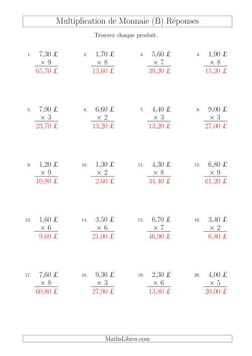 Multiplication de Montants par Bonds de 10 Cents par un Multiplicateur à Un Chiffre (£) (B) page 2