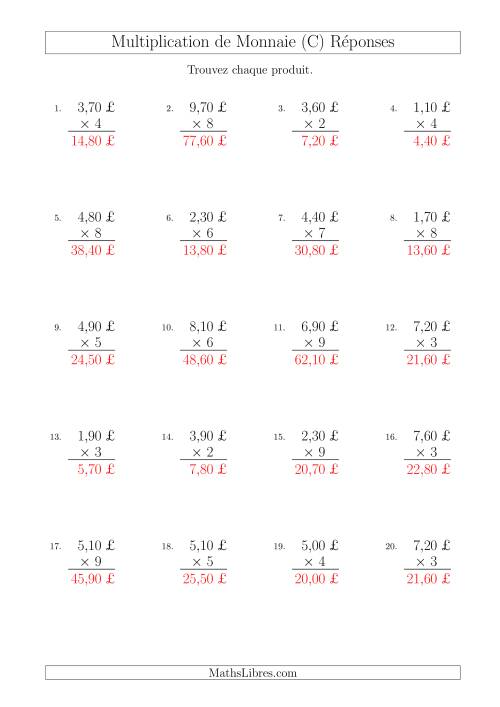 Multiplication de Montants par Bonds de 10 Cents par un Multiplicateur à Un Chiffre (£) (C) page 2