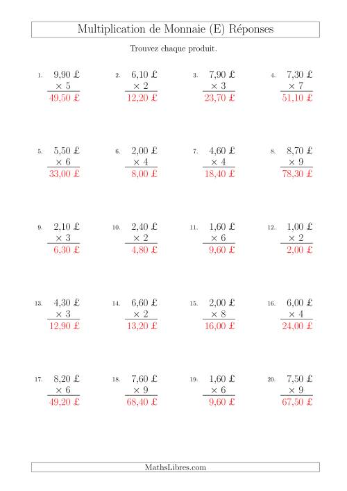 Multiplication de Montants par Bonds de 10 Cents par un Multiplicateur à Un Chiffre (£) (E) page 2