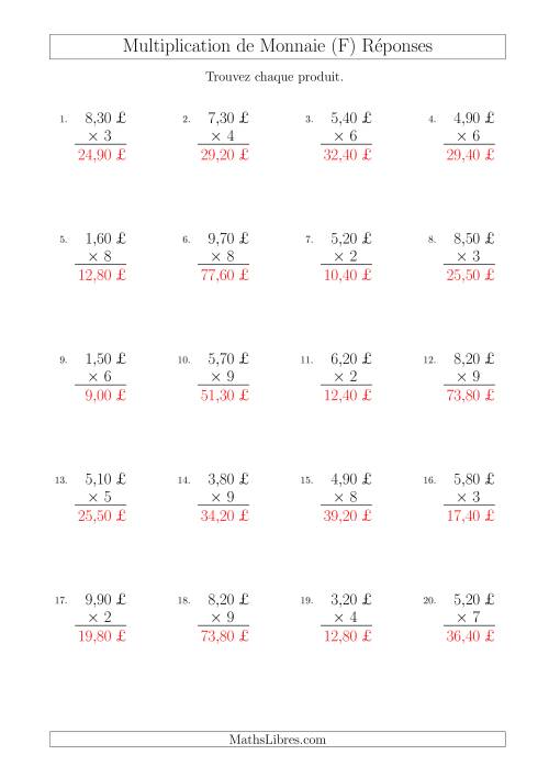 Multiplication de Montants par Bonds de 10 Cents par un Multiplicateur à Un Chiffre (£) (F) page 2