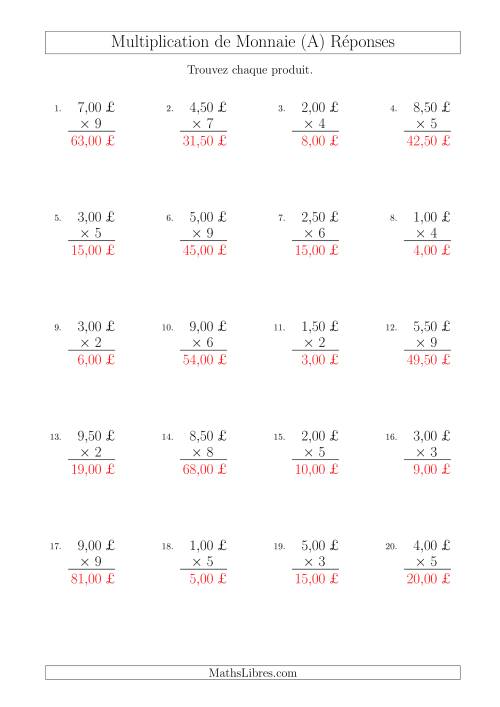Multiplication de Montants par Bonds de 50 Cents par un Multiplicateur à Un Chiffre (£) (A) page 2