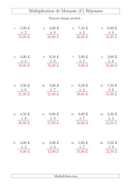 Multiplication de Montants par Bonds de 50 Cents par un Multiplicateur à Un Chiffre (£) (C) page 2