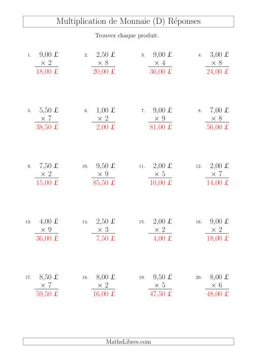 Multiplication de Montants par Bonds de 50 Cents par un Multiplicateur à Un Chiffre (£) (D) page 2