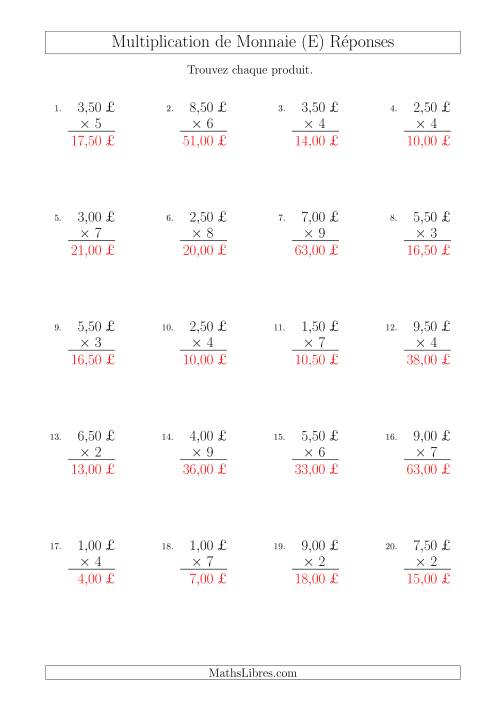 Multiplication de Montants par Bonds de 50 Cents par un Multiplicateur à Un Chiffre (£) (E) page 2