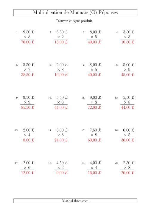 Multiplication de Montants par Bonds de 50 Cents par un Multiplicateur à Un Chiffre (£) (G) page 2