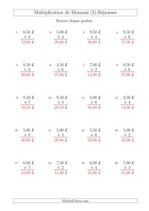 Multiplication de Montants par Bonds de 50 Cents par un Multiplicateur à Un Chiffre (£) (I) page 2