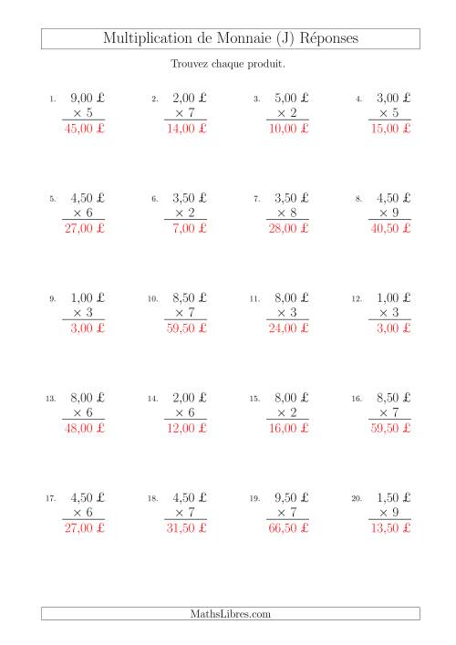 Multiplication de Montants par Bonds de 50 Cents par un Multiplicateur à Un Chiffre (£) (J) page 2