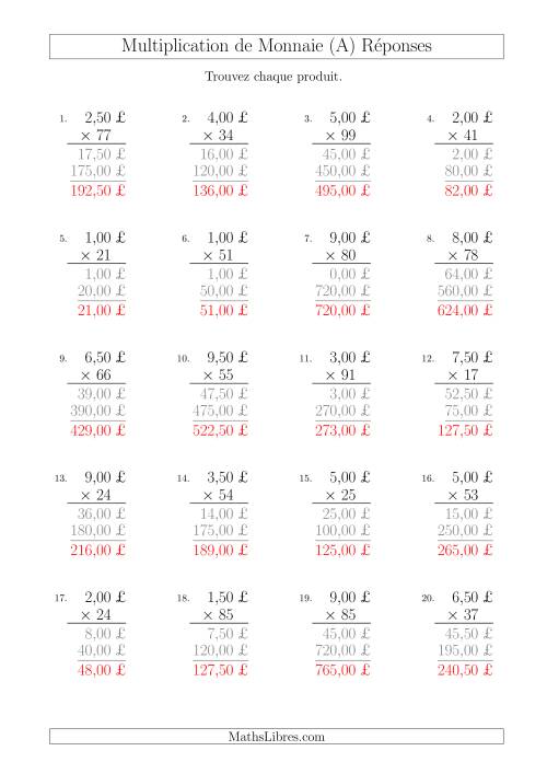Multiplication de Montants par Bonds de 50 Cents par un Multiplicateur à Deux Chiffres (£) (A) page 2