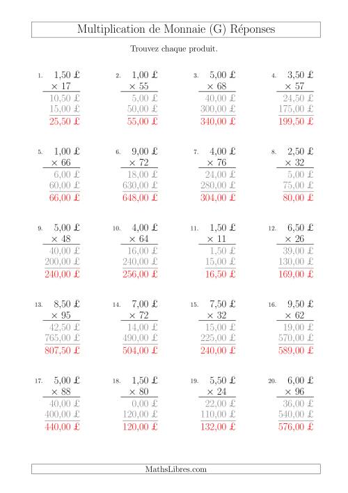 Multiplication de Montants par Bonds de 50 Cents par un Multiplicateur à Deux Chiffres (£) (G) page 2
