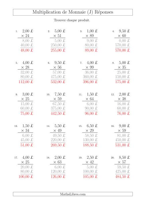 Multiplication de Montants par Bonds de 50 Cents par un Multiplicateur à Deux Chiffres (£) (J) page 2