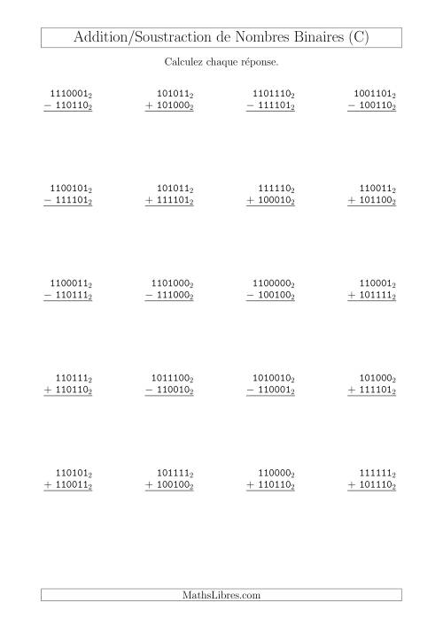 Addition et Soustraction des Nombres Binaires (Base 2) (C)