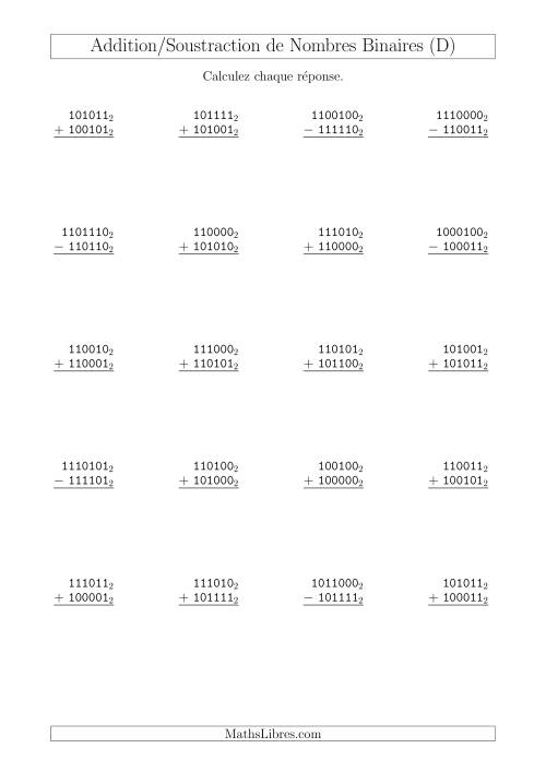 Addition et Soustraction des Nombres Binaires (Base 2) (D)