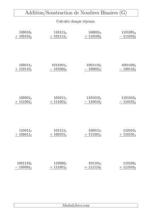 Addition et Soustraction des Nombres Binaires (Base 2) (G)